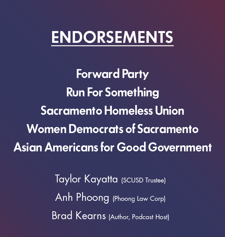 Endorsement list of Sacramento City Council Distict 7 candidate, Scott Lau